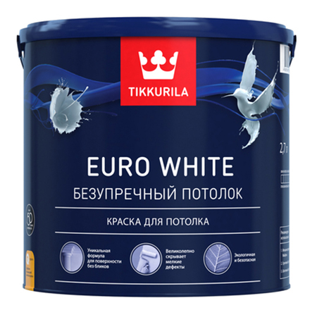 TIKKURILA EURO WHITE Безупречный потолок, краска для потолка, глубокоматовая, белая (9л)
