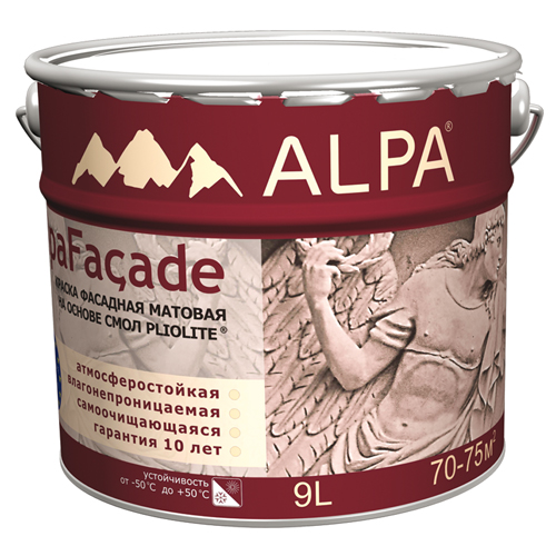 Краска Alpa Альпафасад акриловая, фасадная, матовая 