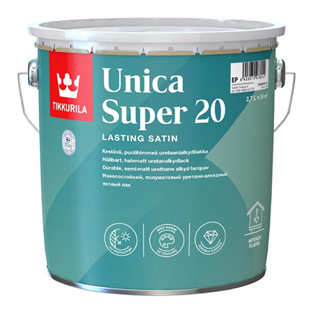 TIKKURILA UNICA SUPER 20 лак алкидно уретановый универсальный, износостойкий, полуматовый (2,7л)
