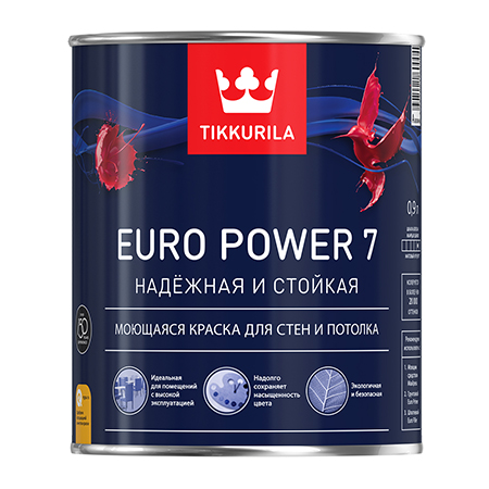 TIKKURILA EURO POWER 7 краска моющаяся для стен и потолка, матовая, база A (9л)