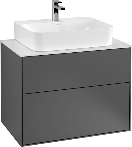 Мебель для ванной Villeroy & Boch Finion 80 black matt lacquer, glass white matt, с настенным освещением фото 9
