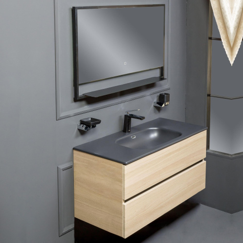 Мебель для ванной Armadi Art Vallessi 100 дуб светлый, с черной раковиной фото 8