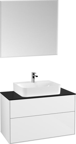 Мебель для ванной Villeroy & Boch Finion 100 glossy white lacquer, glass black matt, с настенным освещением фото 6