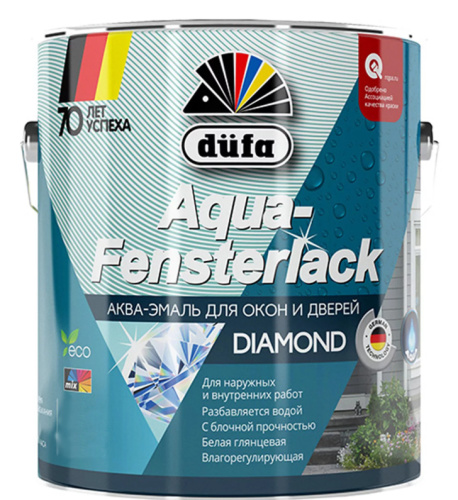 Эмаль для окон и дверей влагорегулирующая Dufa Aqua-Fensterlack глянцевая белая 0,75 л.