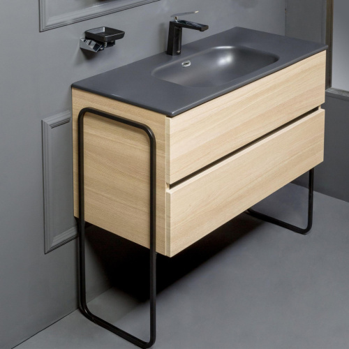 Мебель для ванной Armadi Art Vallessi 100 дуб светлый, с черной раковиной фото 3