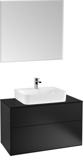 Мебель для ванной Villeroy & Boch Finion 100 black matt lacquer, glass black matt, с настенным освещением фото 5