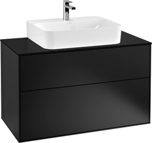 Мебель для ванной Villeroy & Boch Finion 100 black matt lacquer, glass black matt, с настенным освещением фото 2