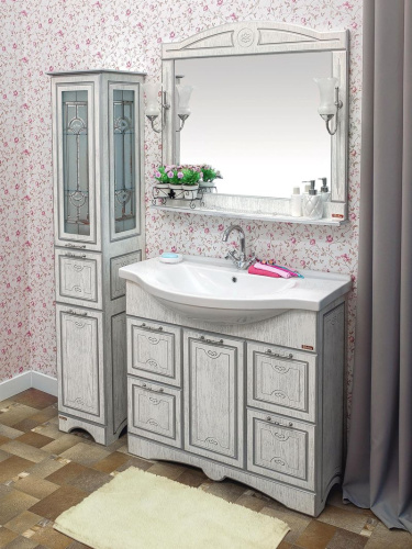Мебель для ванной Sanflor Адель 100, белая, патина серебро фото 2