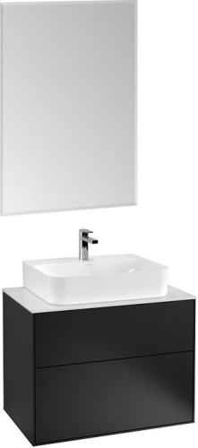 Мебель для ванной Villeroy & Boch Finion 80 black matt lacquer, glass white matt, с настенным освещением фото 12