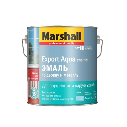 Эмаль для дерева и металла водная Marshall Export Aqua полуматовая белая 0,8 л.