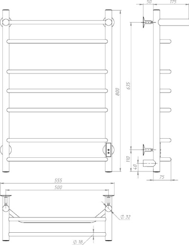 Полотенцесушитель электрический Тругор Браво ПЭК СП3П 80x50, с полкой фото 4