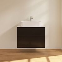 Мебель для ванной Villeroy & Boch Finion 80 black matt lacquer, glass white matt, с настенным освещением
