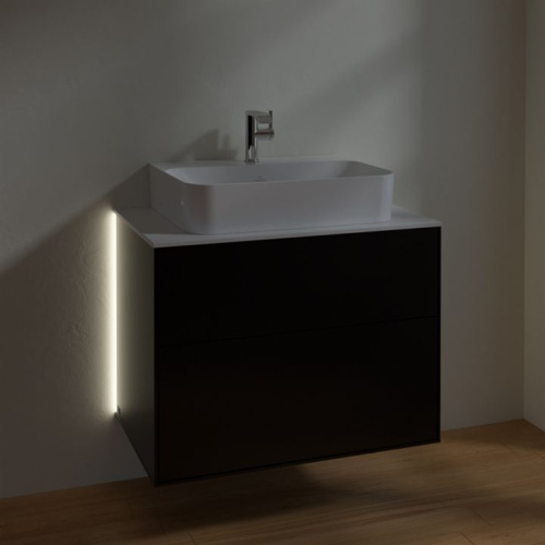Мебель для ванной Villeroy & Boch Finion 80 black matt lacquer, glass white matt, с настенным освещением фото 3