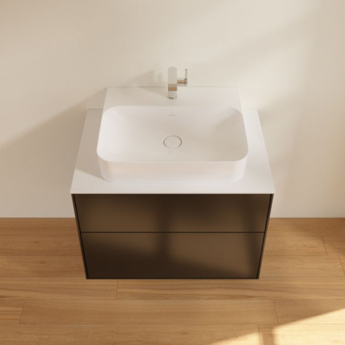 Мебель для ванной Villeroy & Boch Finion 80 black matt lacquer, glass white matt, с настенным освещением фото 2