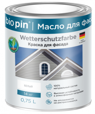 Краска фасадная Bio Pin Wetterschutzfarbe белый 0,75 л | Био Пин