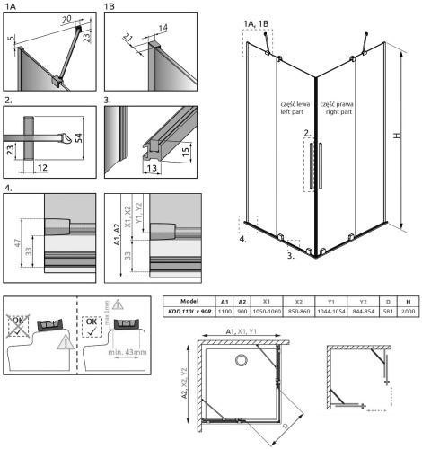 Душевой уголок Radaway Furo Gold KDD 110х90 фото 9