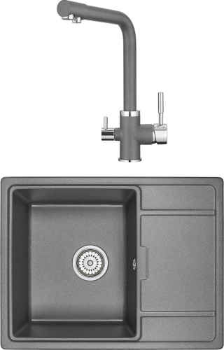 Комплект Мойка кухонная Granula GR-6503 графит + Смеситель Granula GR-2015 графит, для кухонной мойки фото 3