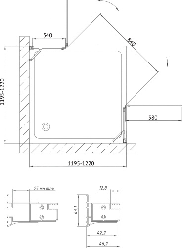 Душевой уголок Vegas Glass AFA 120 09 01 профиль золото, стекло прозрачное фото 8