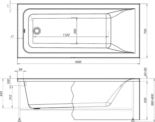 Акриловая ванна Aquanet Bright 267835 170x70 с каркасом, белая фото 9