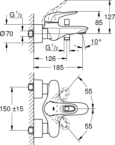 Смеситель Grohe Eurostyle New 33591003 для ванны с душем фото 3