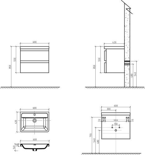 Тумба с раковиной BelBagno Energia-N 60 bianco lucido подвесная фото 6 Тумба с раковиной BelBagno Energia-N 60 bianco lucido подвесная фото 6