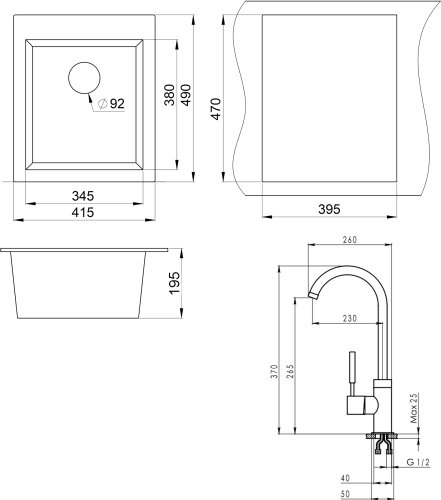 Комплект Мойка кухонная Granula GR-4201 шварц + Смеситель Granula GR-2125 для кухонной мойки, шварц фото 4
