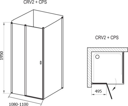 Душевой уголок Ravak CRV2-110+CPS-80 Transparent, профиль сатин фото 3