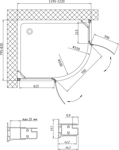 Душевой уголок Vegas Glass AFS-F 120*80 05 01 L профиль бронза, стекло прозрачное фото 7