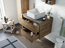 Мебель для ванной STWORKI Карлстад 75 дуб рустикальный, роверелла, с отверстием для смесителя в столешнице