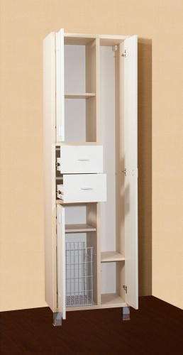 Шкаф-пенал Бриклаер Бали 57 светлая лиственница, белый глянец, с бельевой корзиной фото 2