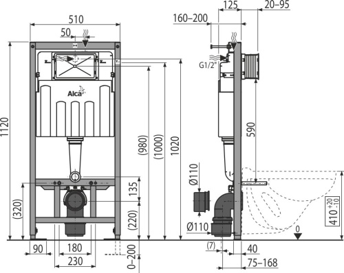 Комплект Унитаз подвесной Bien Dor + Система инсталляции для унитазов AlcaPlast Sadromodul AM101/1120-001 с белой кнопкой и шумоизоляцией фото 10