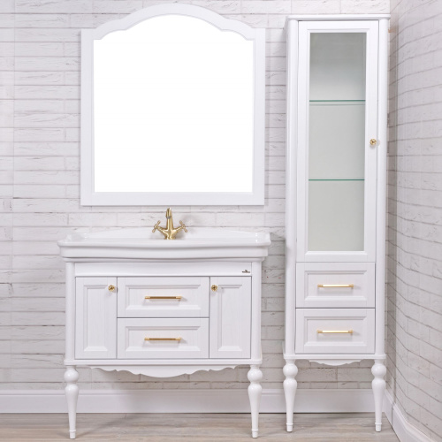 Мебель для ванной ValenHouse Эстетика 100, белая, подвесная, ручки золото фото 7