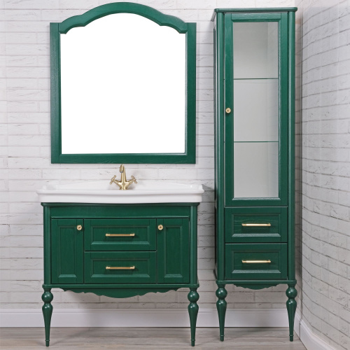 Мебель для ванной ValenHouse Эстетика 100, зеленая, подвесная, ручки золото фото 8