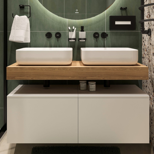 Мебель для ванной STWORKI Ольборг 120 столешница дуб французский, без отверстий, 2 тумбы 60 + 2 раковины STWORKI Soul 1 белой фото 2