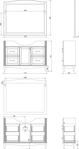 Мебель для ванной ValenHouse Эллина 120 белая, 4 ящика, 1 дверца, ручки бронза фото 8