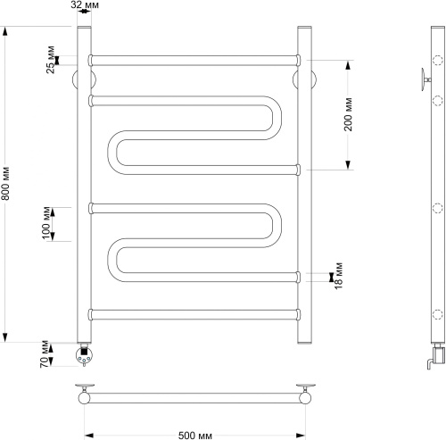 Полотенцесушитель электрический Secado Валенсия 2 50х80 (32/18) R фото 3