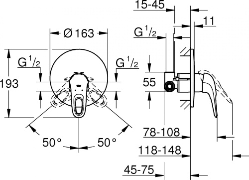 Смеситель Grohe Eurostyle New 33635003 С ВНУТРЕННЕЙ ЧАСТЬЮ, для душа фото 3