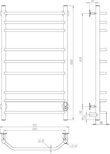 Полотенцесушитель электрический Тругор Браво ПЭК СП3 100x50 фото 4