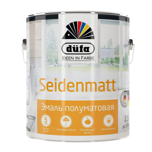 Эмаль для дерева и металла алкидная Dufa Retail Seidenmatt полуматовая белая 750 мл.