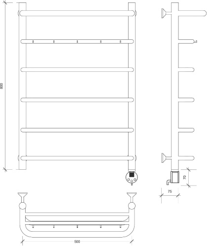 Полотенцесушитель электрический Secado Мерида 1 КСП 80х50, хром, R фото 3