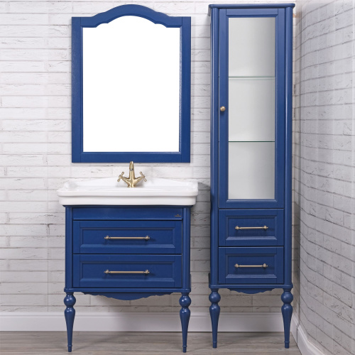 Мебель для ванной ValenHouse Эстетика 80, синяя, подвесная, ручки бронза фото 8