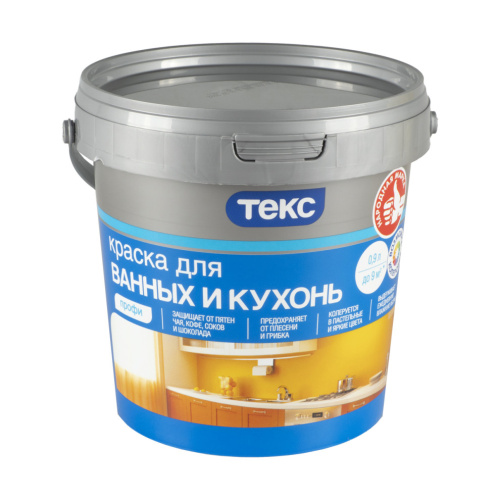 Краска для кухонь и ванных Текс Профи, глубокоматовая, база D, бесцветная, 0,9 л (уп. 18 шт)