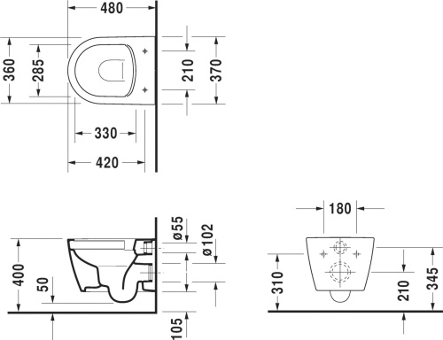 Комплект Унитаз подвесной Duravit ME by Starck 2530090000 + Система инсталляции для унитазов AlcaPlast Jadromodul AM102/1120 с кнопкой, шумоизоляцией и гигиеническим душем фото 5