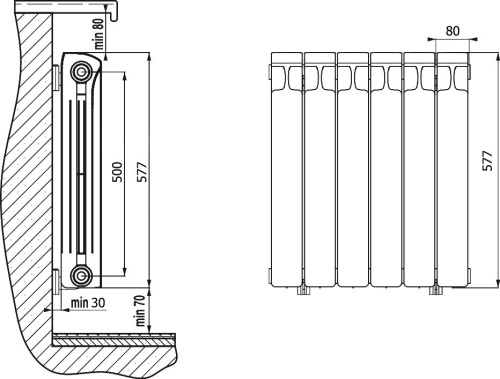 Радиатор биметаллический Rifar Monolit 500 6 секций, бордо фото 5