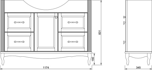 Мебель для ванной ValenHouse Эллина 120 белая, 4 ящика, 1 дверца, ручки золото фото 9