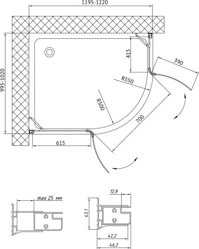 Душевой уголок Vegas Glass AFS-F 120*100 08 01 L профиль глянцевый хром, стекло прозрачное фото 6