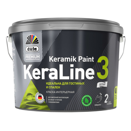 Краска для стен и потолков Düfa Premium KeraLine Keramik Paint 3 глубокоматовая белая база 1 2,5 л.