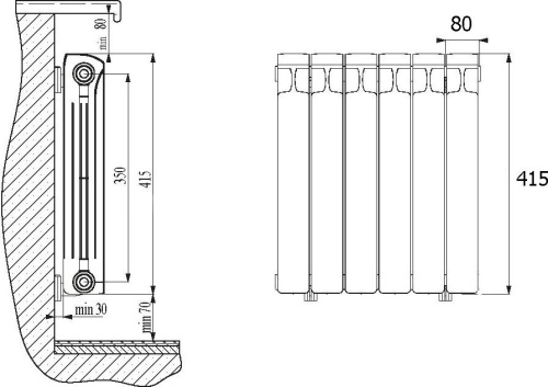 Радиатор биметаллический Rifar Monolit Ventil 350 10 секций правое подключение фото 4