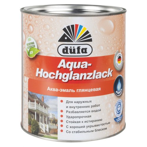Эмаль для дерева и металла акриловая Dufa Aqua-Hochglanzlack глянцевая белая 2,5 кг.