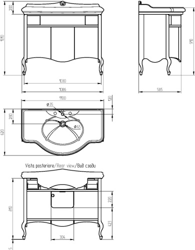 Мебель для ванной Migliore Impero 110 с ящиками, с дверками, decape sabbia фото 6